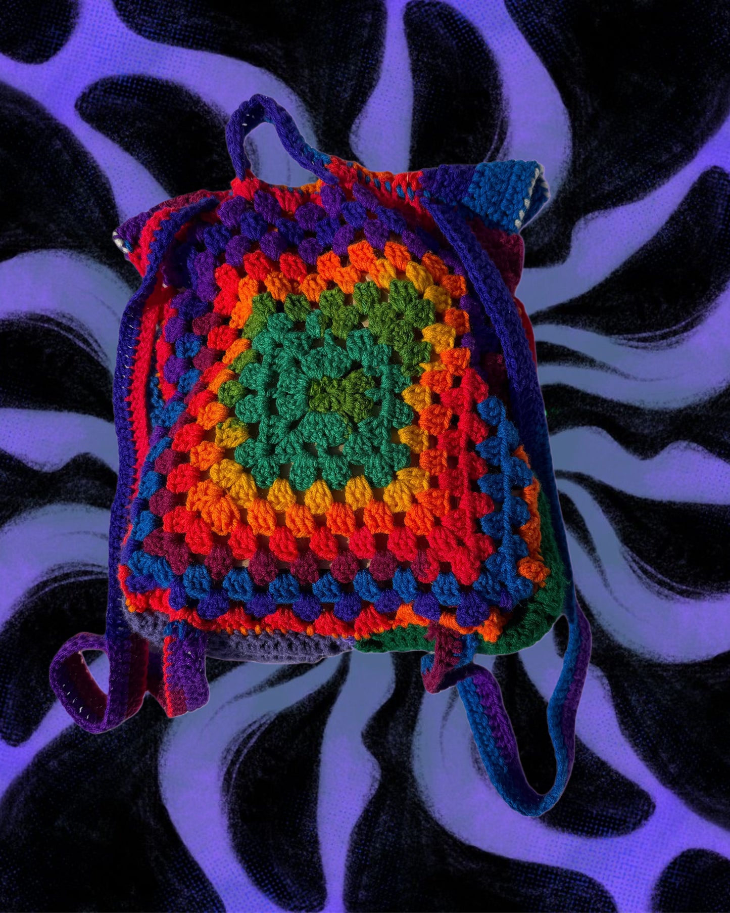 handmade granny square patchwork backpack