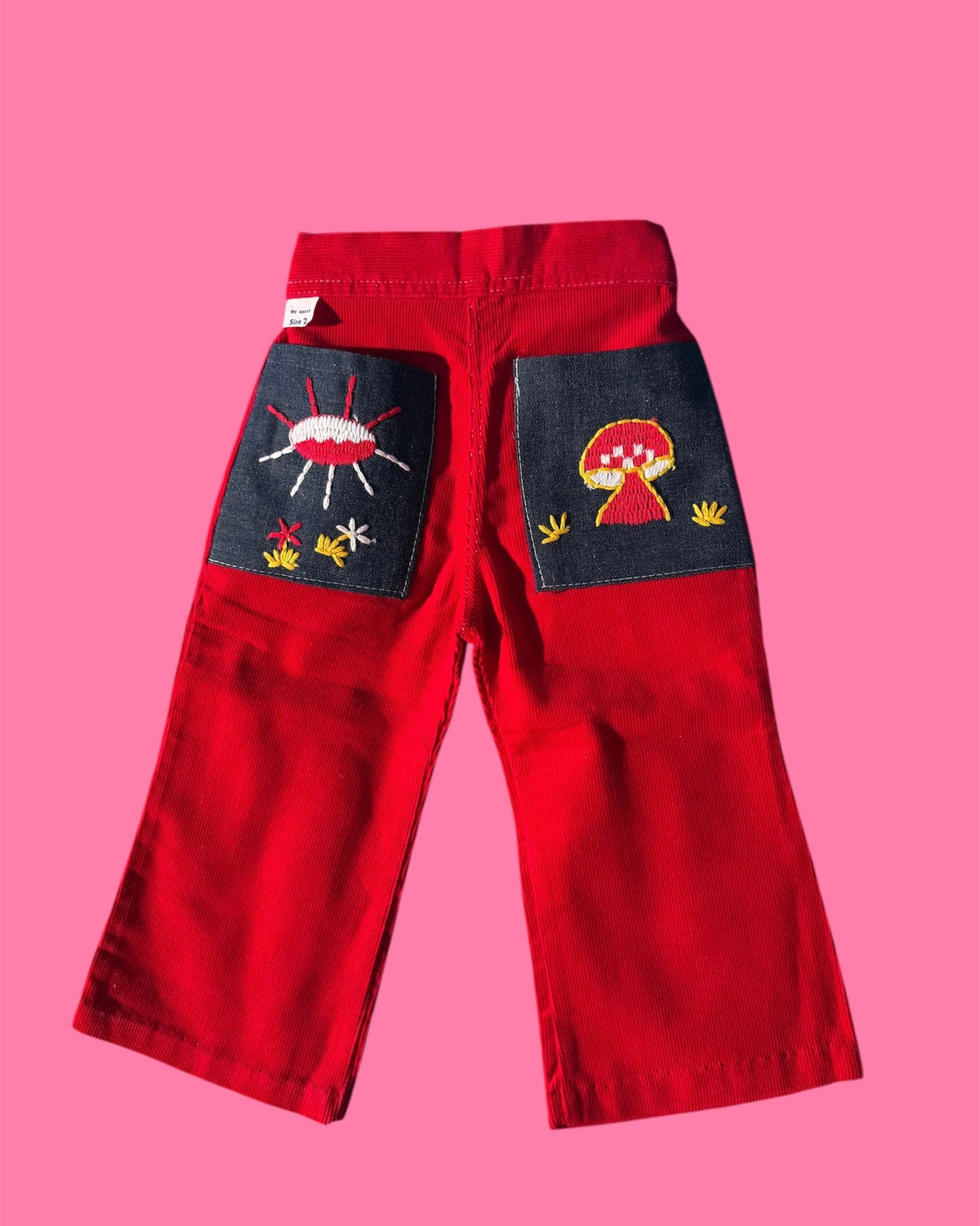 vintage red corduroy mushroom pants