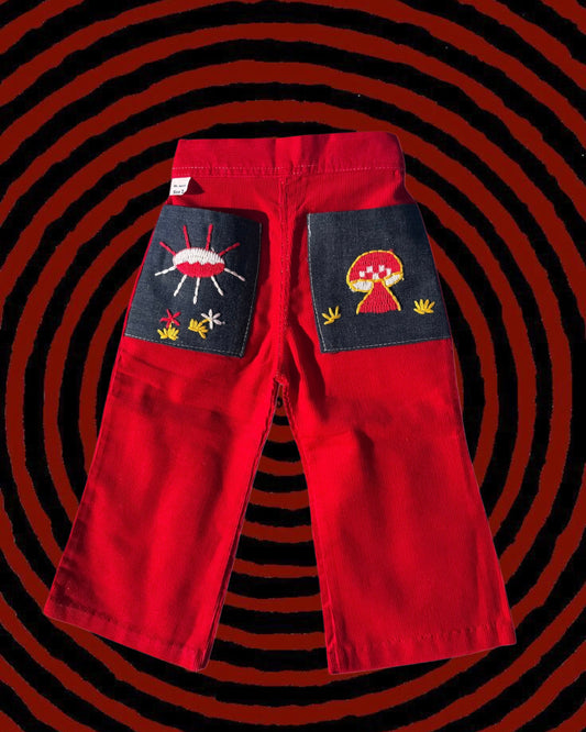 vintage red corduroy mushroom pants