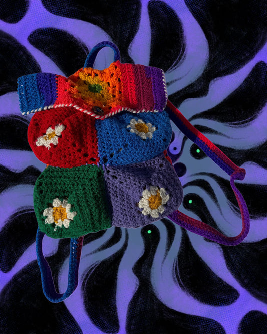 handmade granny square patchwork backpack